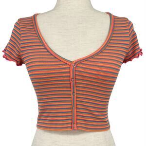 BELLA SEAMLESS Y2K Lettuce Trim Rainbow Colorful Crop Top Size Small Multicolor